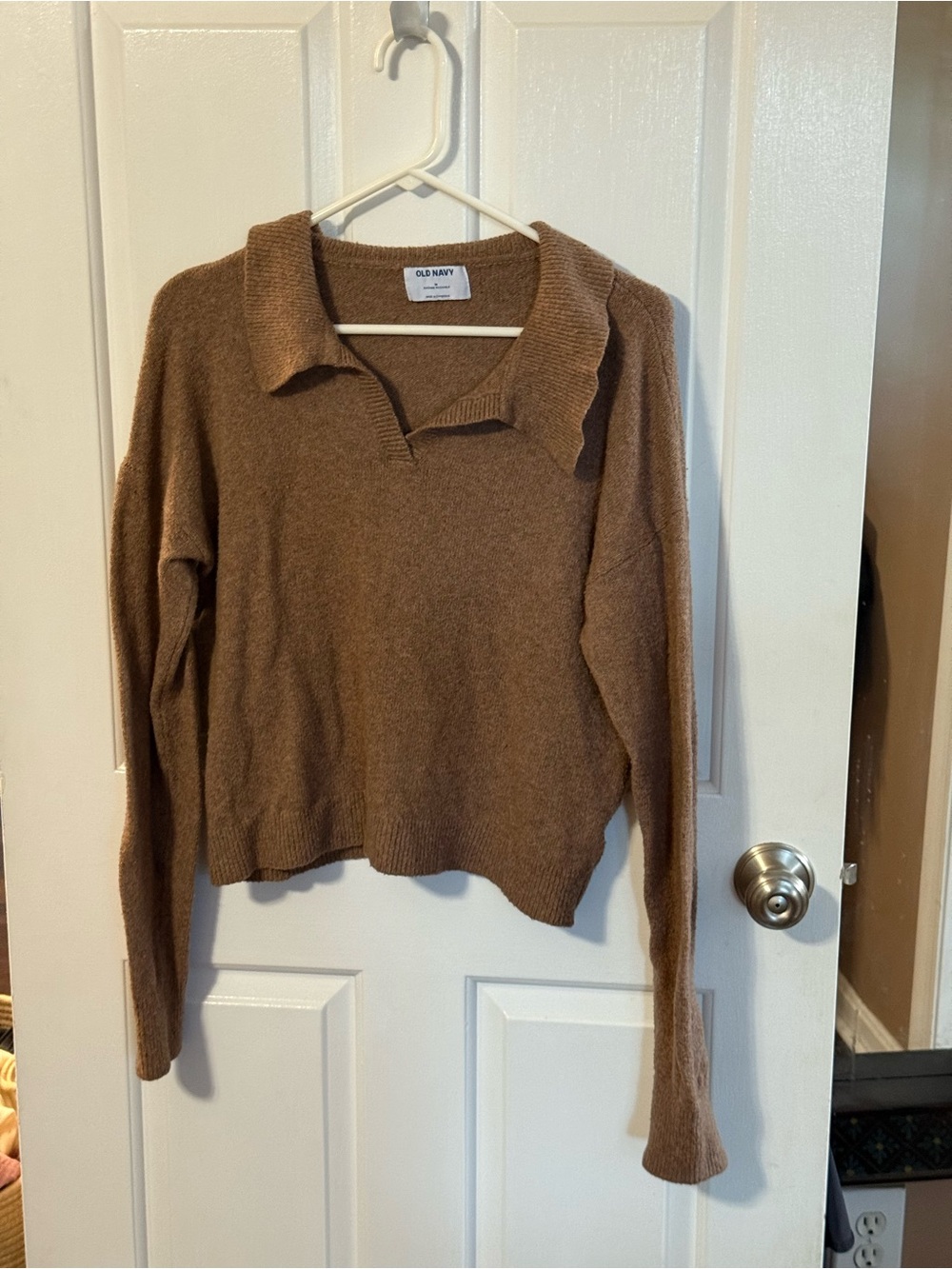 Old Navy Women's Brown V-Neck Collared Pullover Sweater